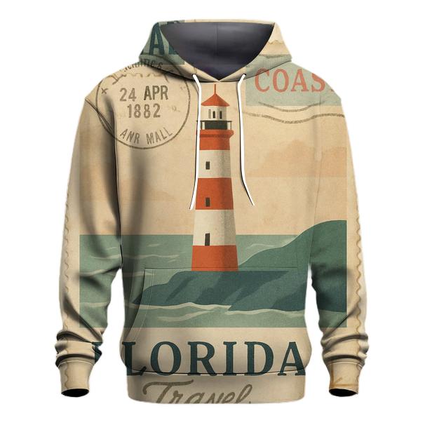 Vintage Harbor Lighthouse Travel Stamp Collage printed hoodies
