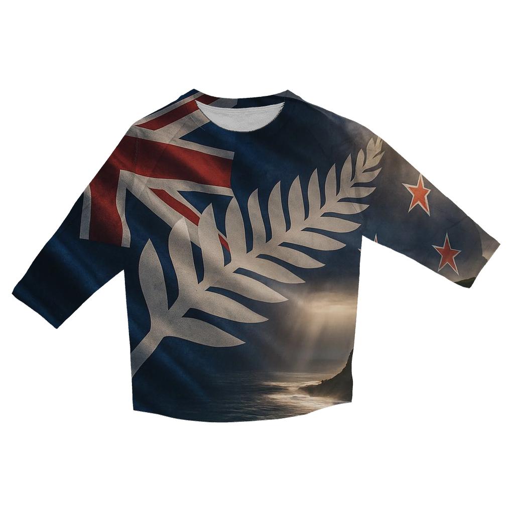 New Zealand Stormlit Silver Fern Flag stylish quarter sleeve tops