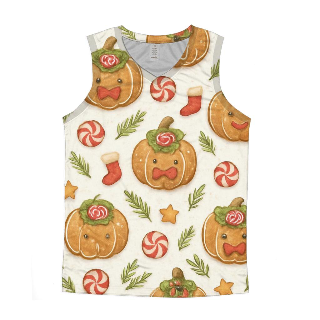 Ivory Gingerbread Pumpkin Grid On White Background cotton sleeveless tops