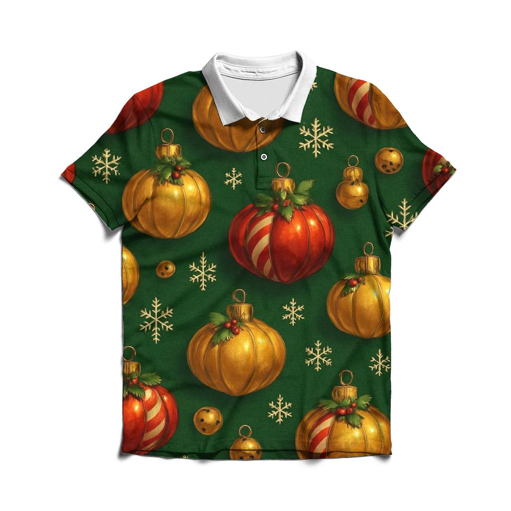 Crimson Pumpkin Ornament Lattice On Pine Green Background stylish collar polo tees