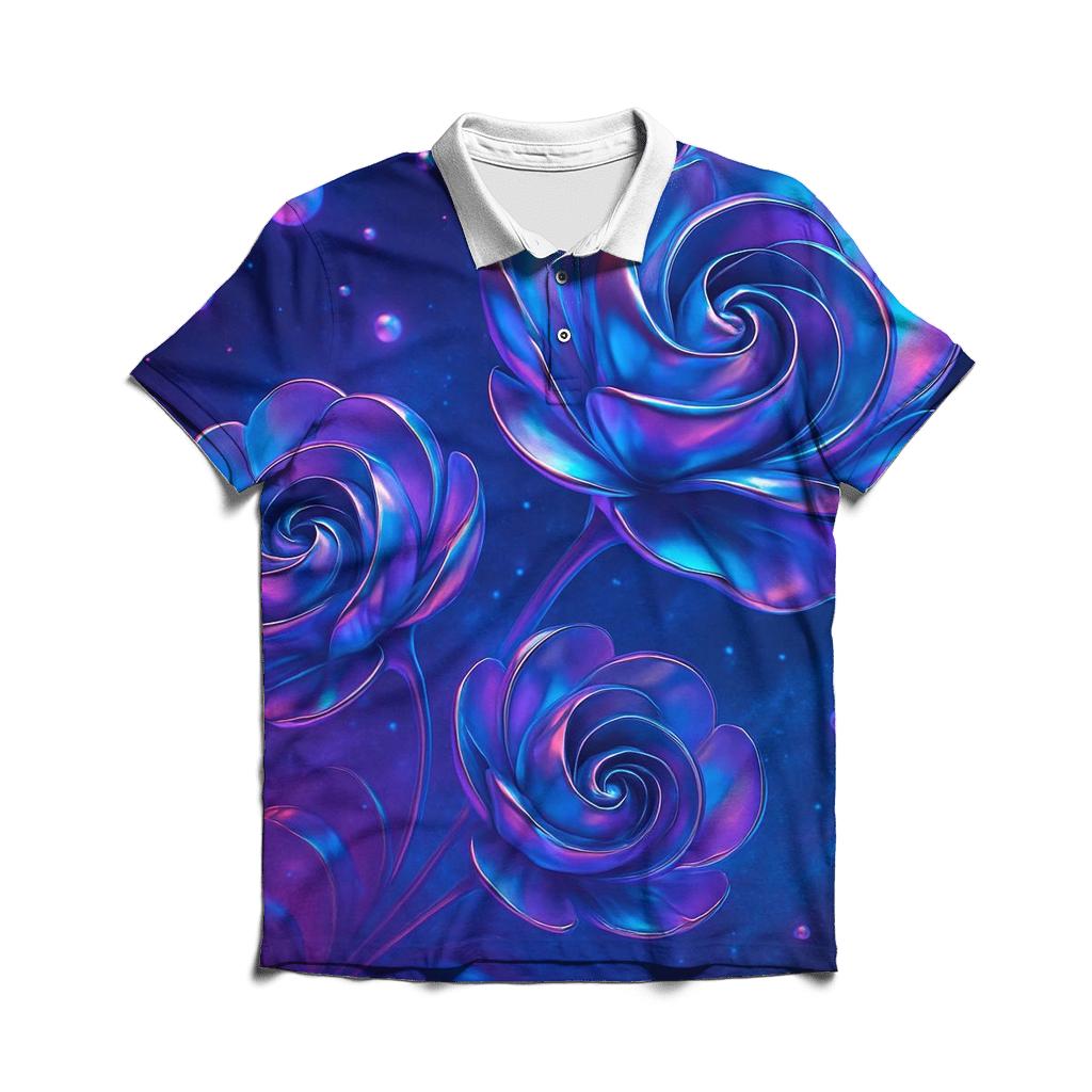 Chrome Bloom Nebula Garden embroidered polo tops