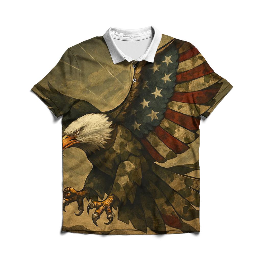 Eagle Sentinel Above The Mosaic Camouflage Flag personalized polo shirts