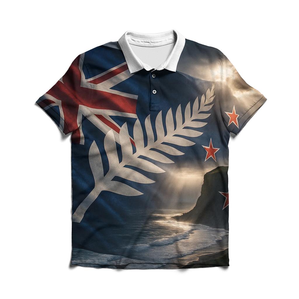 New Zealand Stormlit Silver Fern Flag stylish collar polo tees