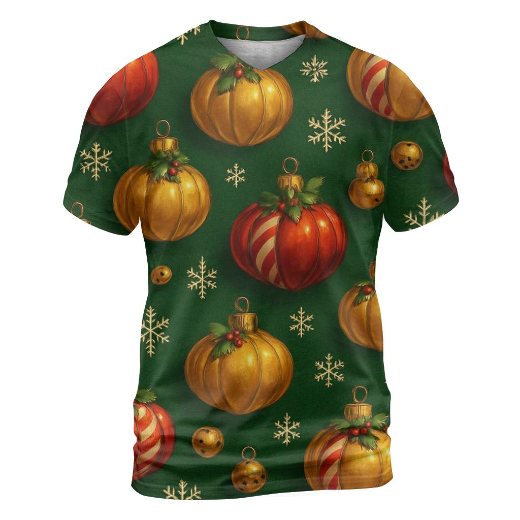 Crimson Pumpkin Ornament Lattice On Pine Green Background vibrant all-over design tees