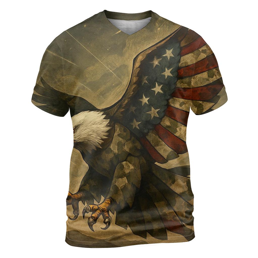 Eagle Sentinel Above The Mosaic Camouflage Flag vibrant all-over design tees
