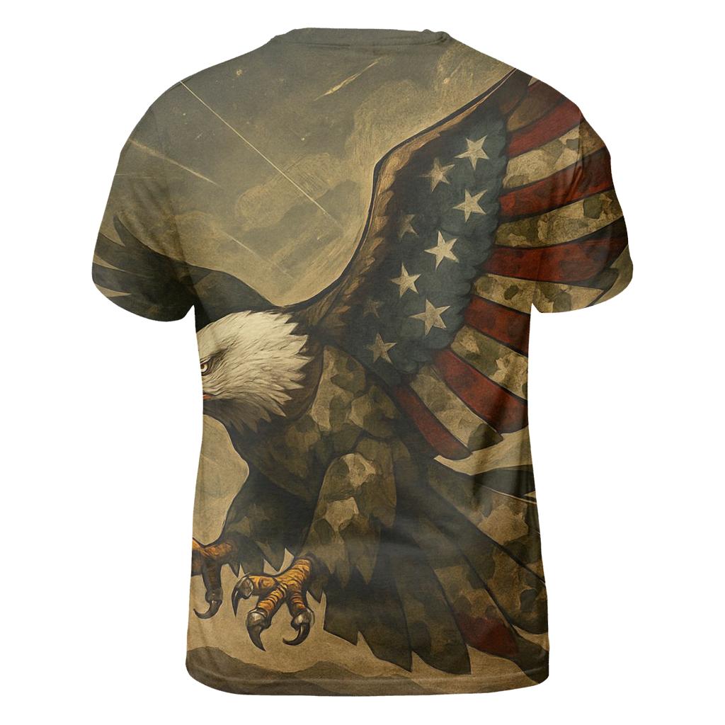 Eagle Sentinel Above The Mosaic Camouflage Flag vibrant all-over design tees