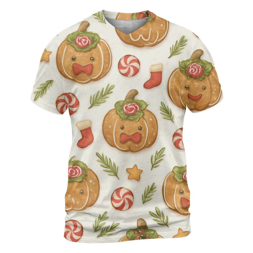 Ivory Gingerbread Pumpkin Grid On White Background trendy printed shirt styles