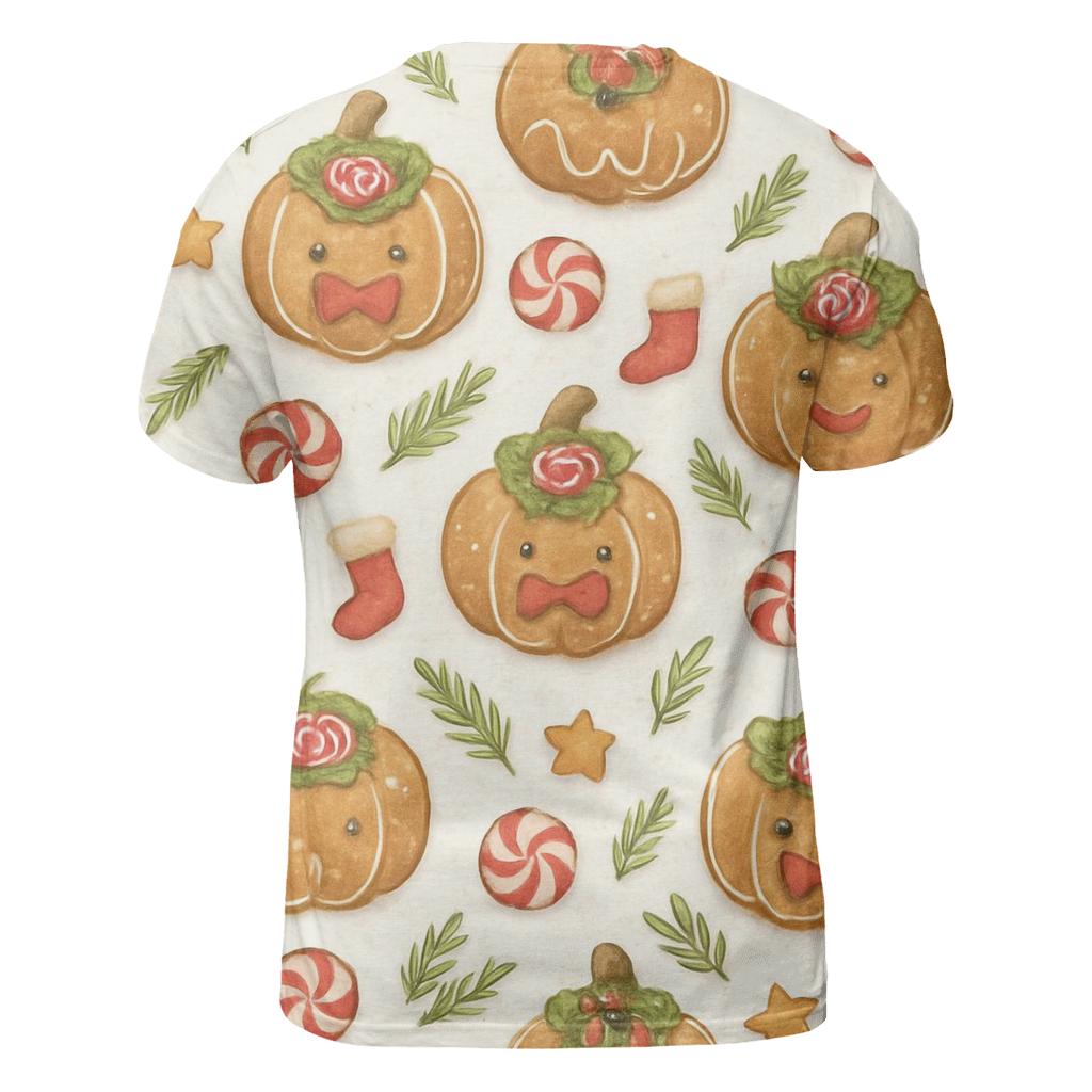 Ivory Gingerbread Pumpkin Grid On White Background trendy printed shirt styles
