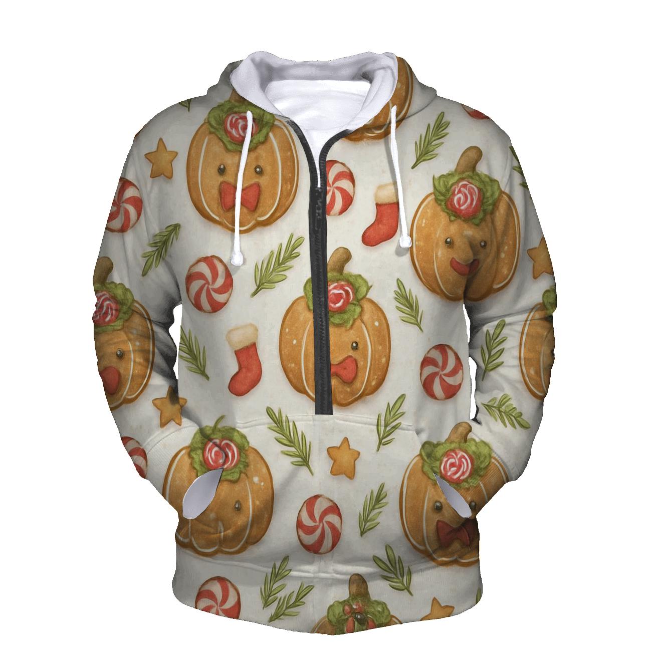 Ivory Gingerbread Pumpkin Grid On White Background designer hoodies