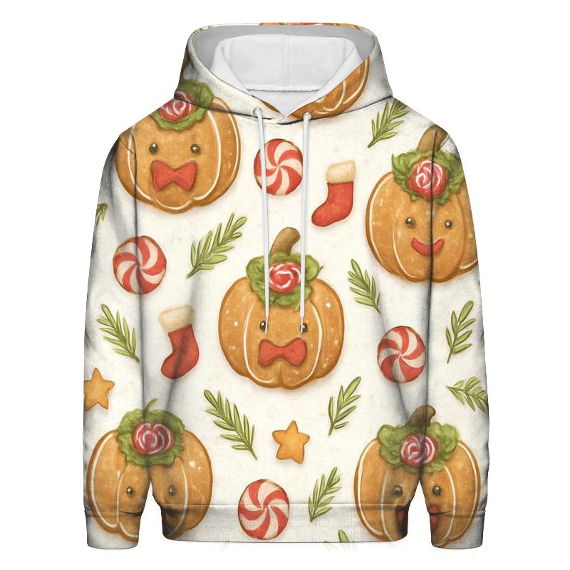 Ivory Gingerbread Pumpkin Grid On White Background designer hoodies