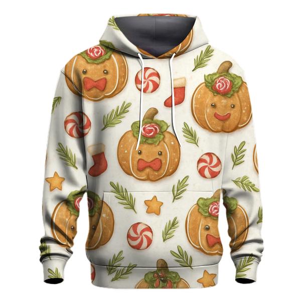 Ivory Gingerbread Pumpkin Grid On White Background designer hoodies