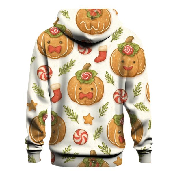 Ivory Gingerbread Pumpkin Grid On White Background designer hoodies