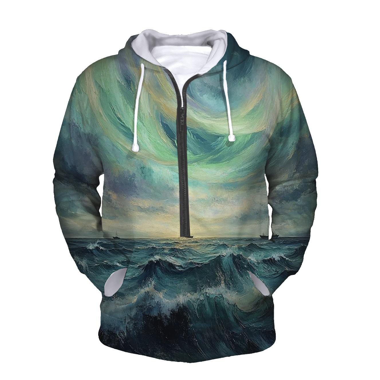 J M W Turner Inspired Aurora Over Stormy Ocean lightweight hoodies