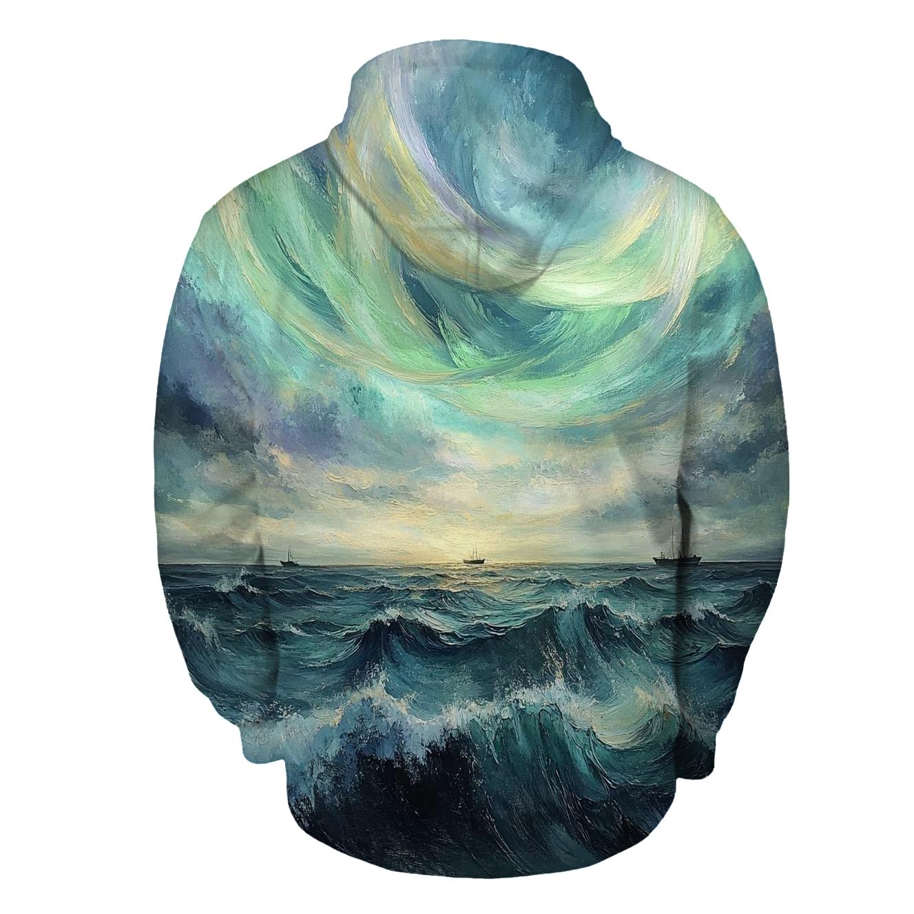 J M W Turner Inspired Aurora Over Stormy Ocean lightweight hoodies