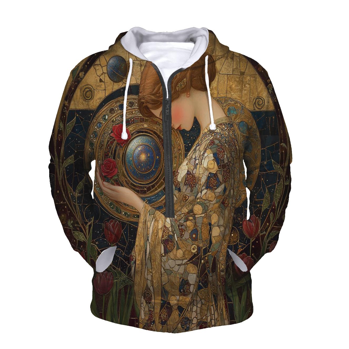Gustav Klimt Inspired Mythic Garden Of Planets zip-up hoodies