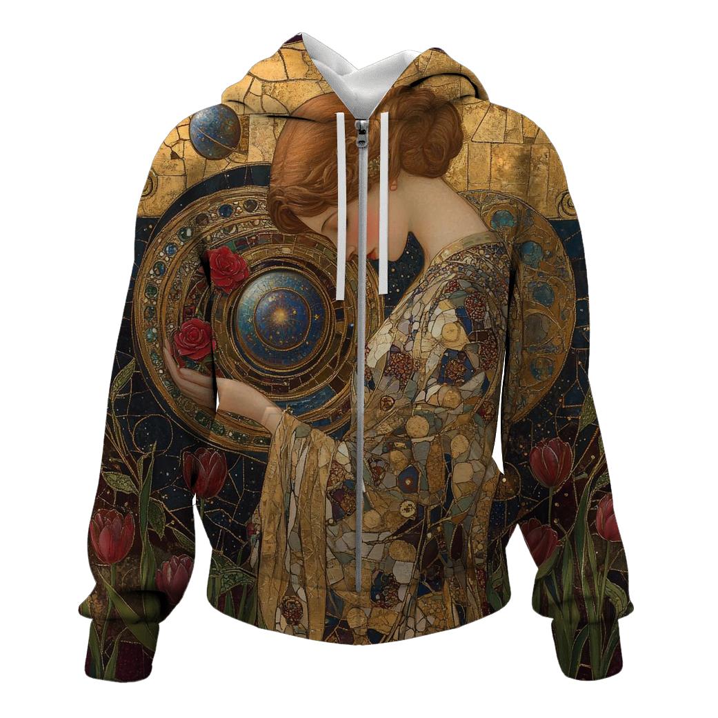 Gustav Klimt Inspired Mythic Garden Of Planets designer hoodies