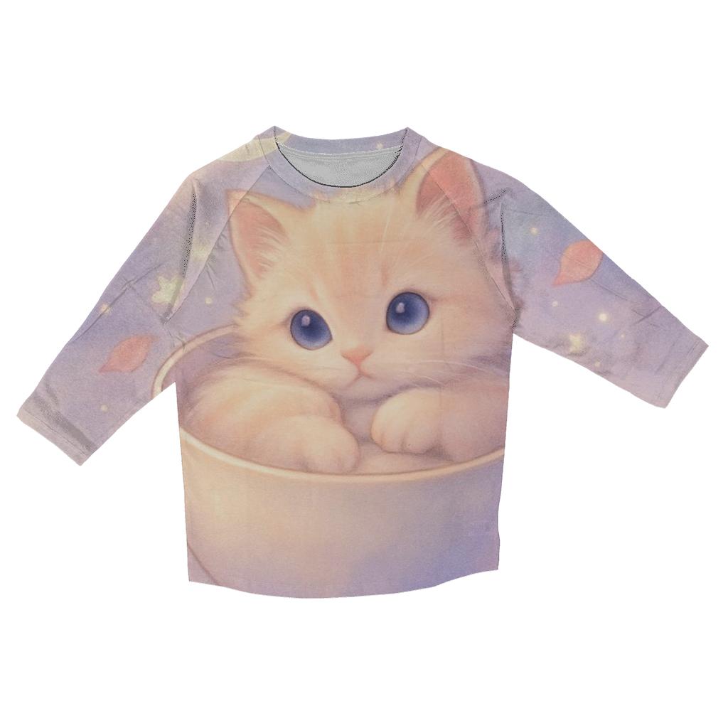 Moonlit Teacup Kitten Reverie stylish quarter sleeve tops