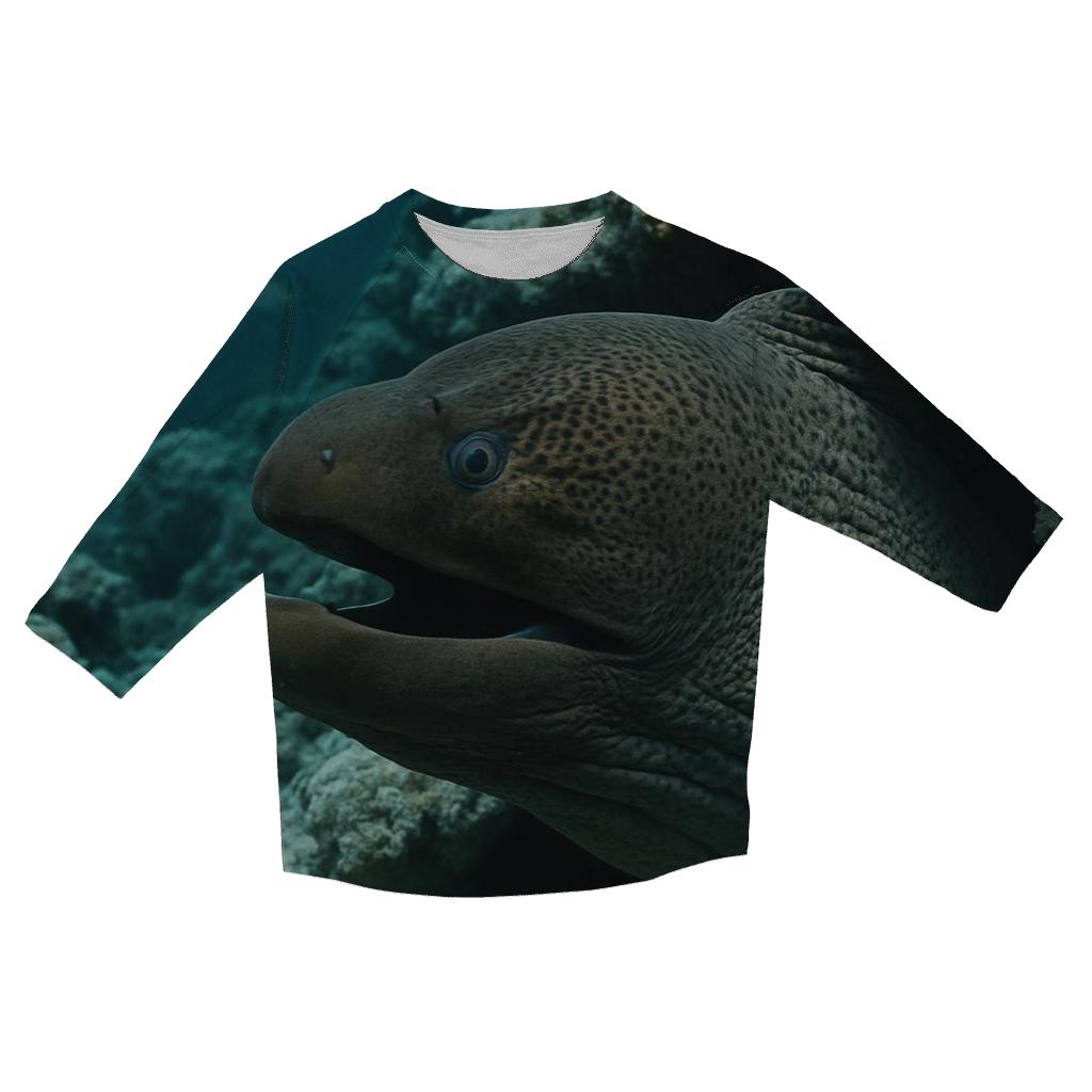 Reef Crevice Sentinel Moray Eel printed three quarter sleeve shirts