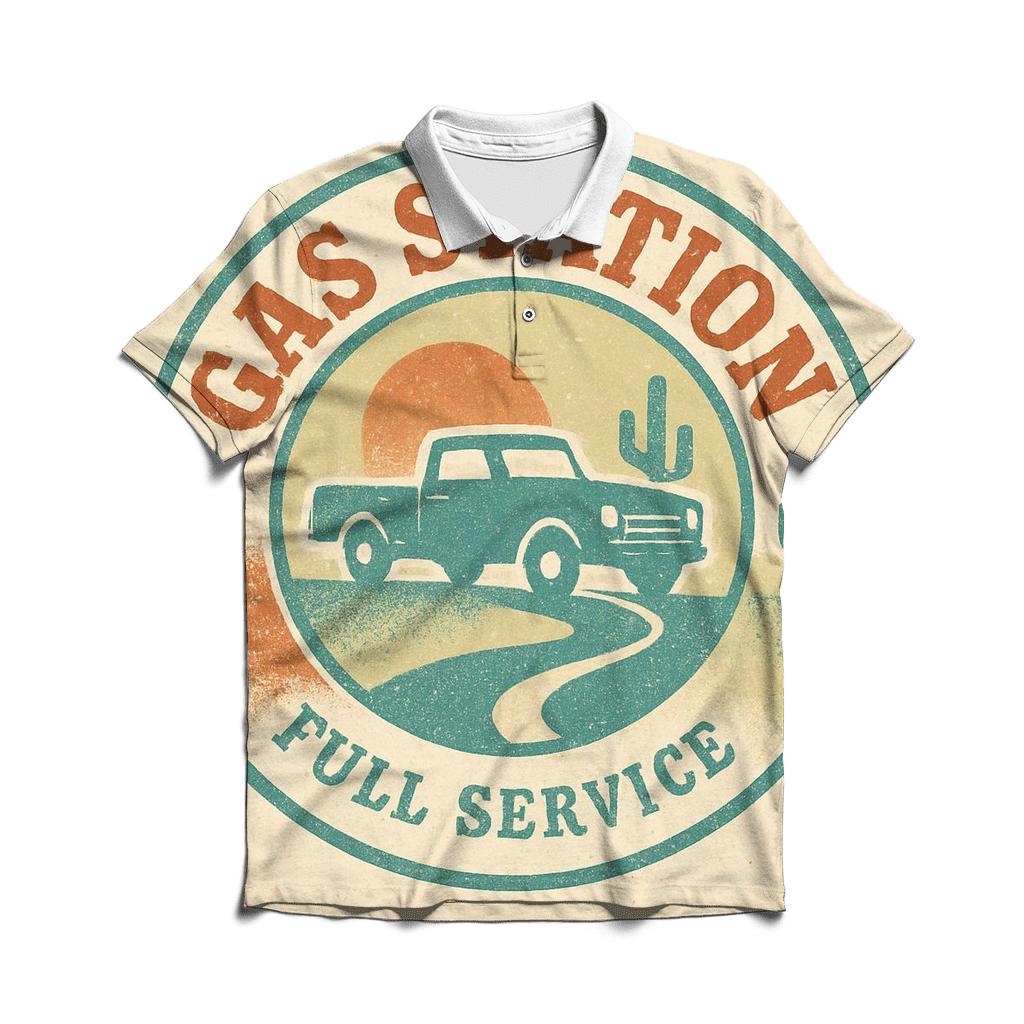 Seventies Highway Gas Stop Badge embroidered polo tops