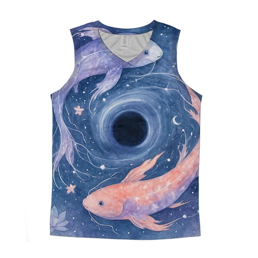Celestial Koi Black Hole Garden graphic print tank tops