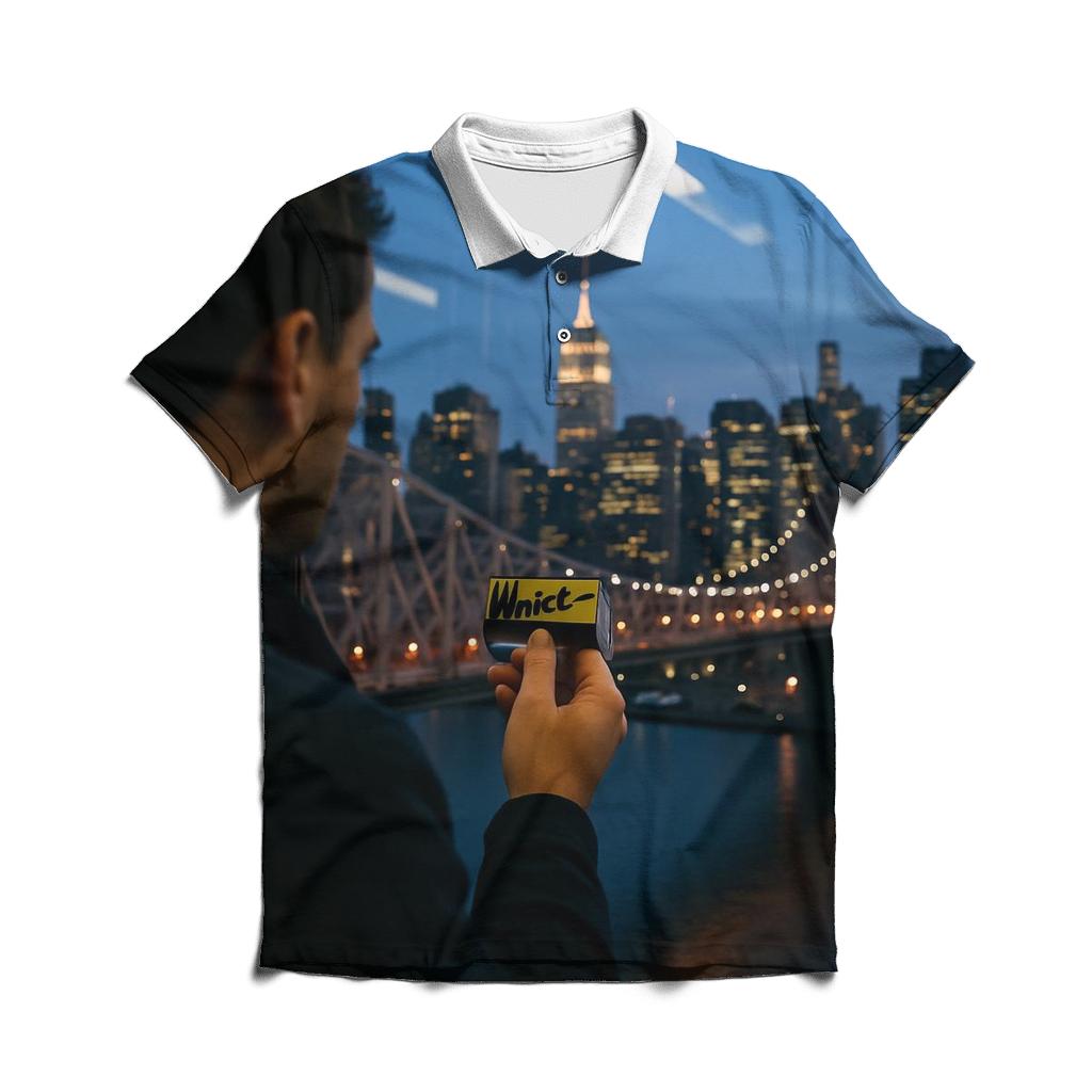 Blue Hour Tram Window Over Midtown embroidered polo tops