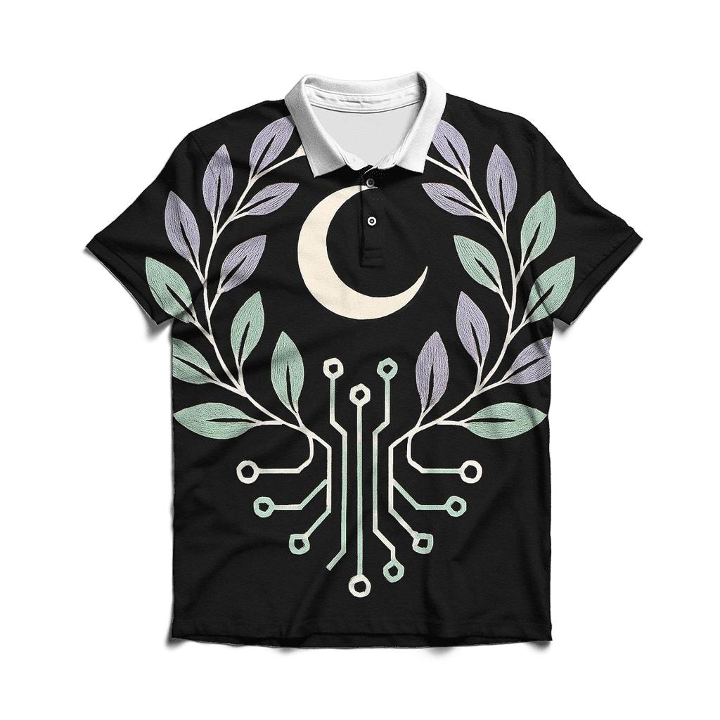 Moonlit Botanical Circuit Emblem custom polo shirts
