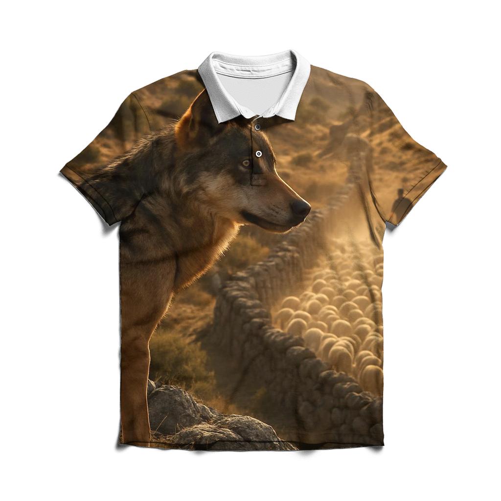 Iberian Wolf At The Transhumance Crossing stylish collar polo tees