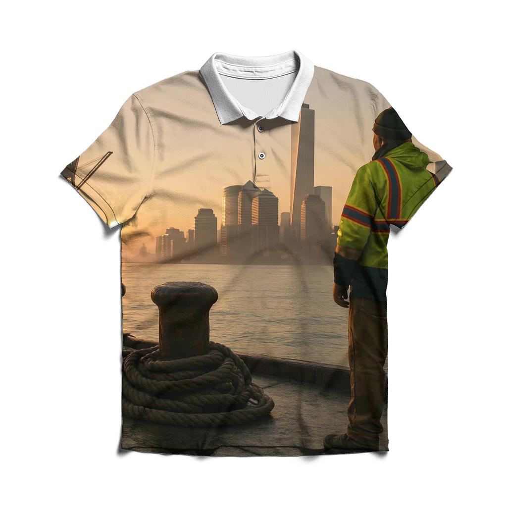 Working Waterfront Sunrise With Lower Manhattan premium cotton polo shirts