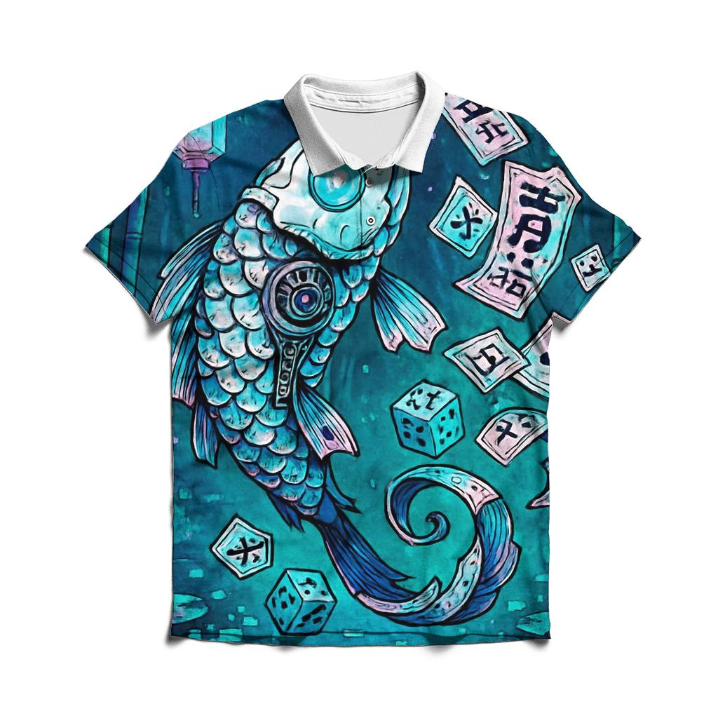 Clockwork Koi Of The Sideways River embroidered polo tops