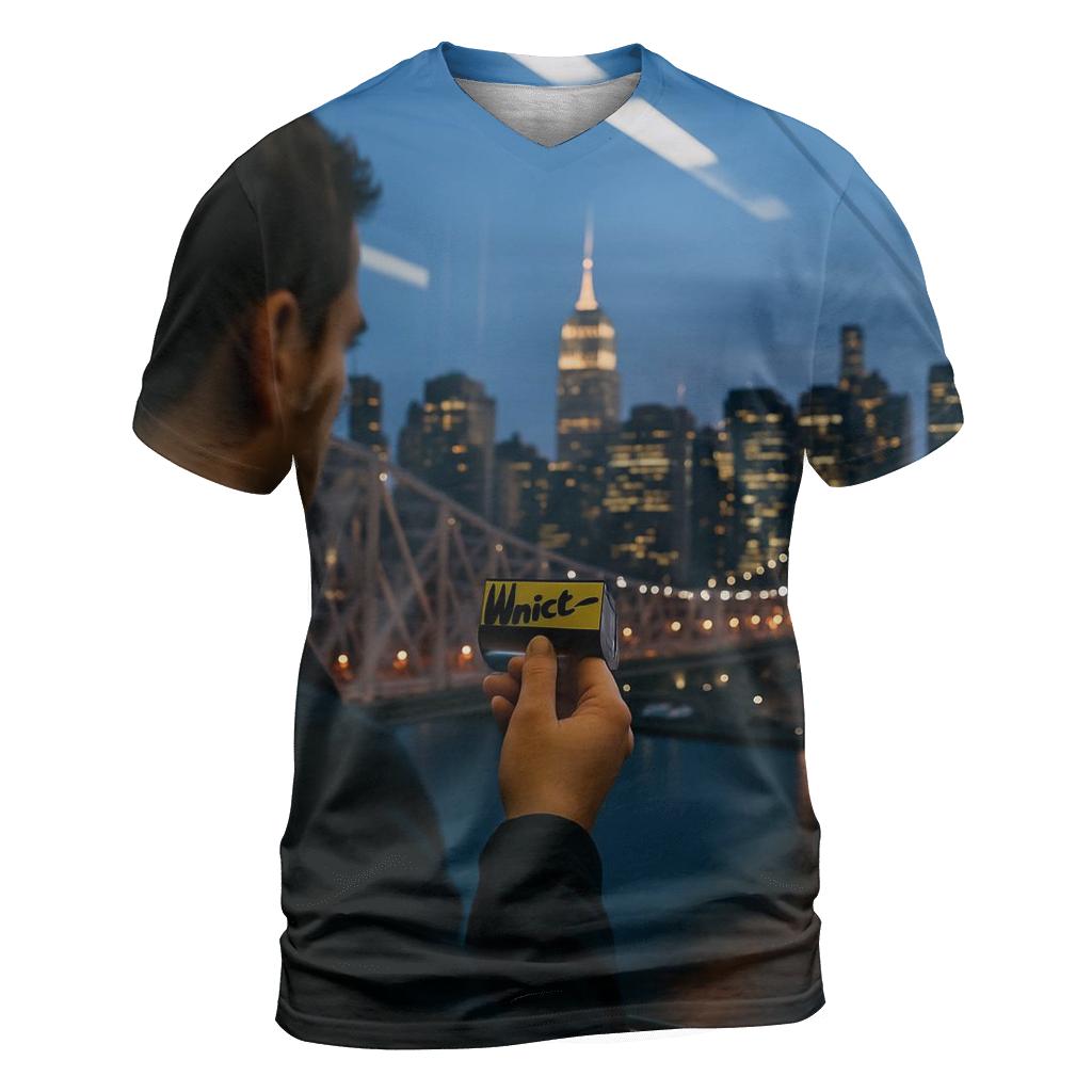 Blue Hour Tram Window Over Midtown unique graphic print tees