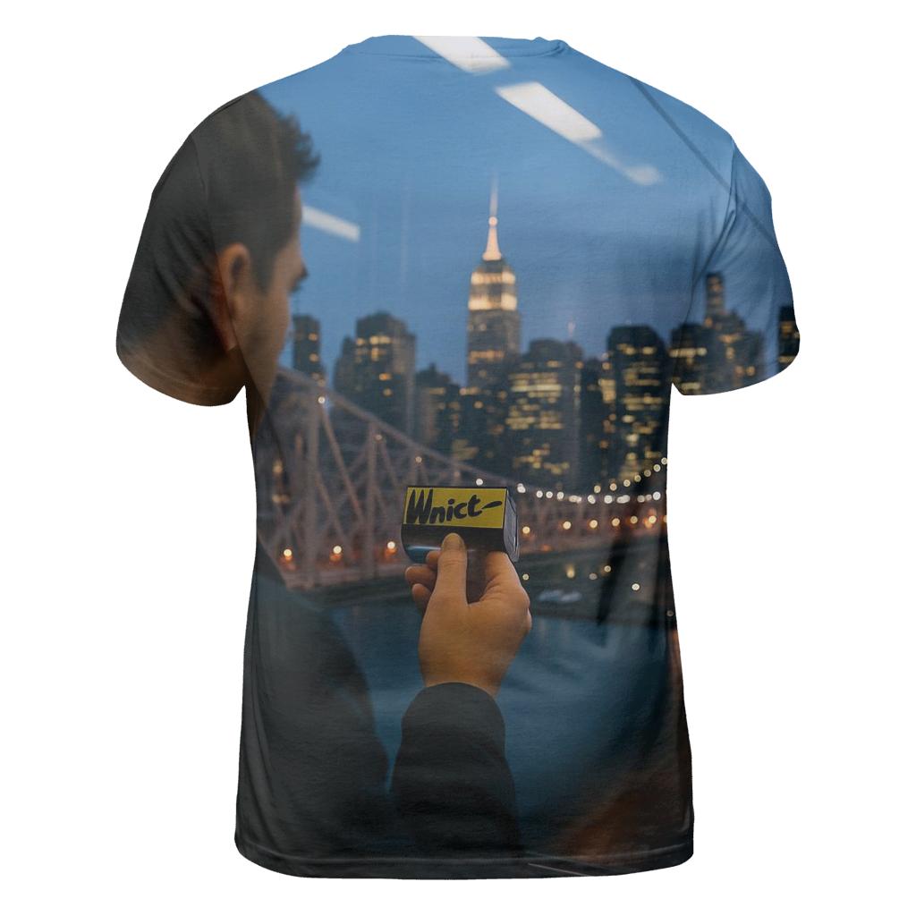 Blue Hour Tram Window Over Midtown unique graphic print tees