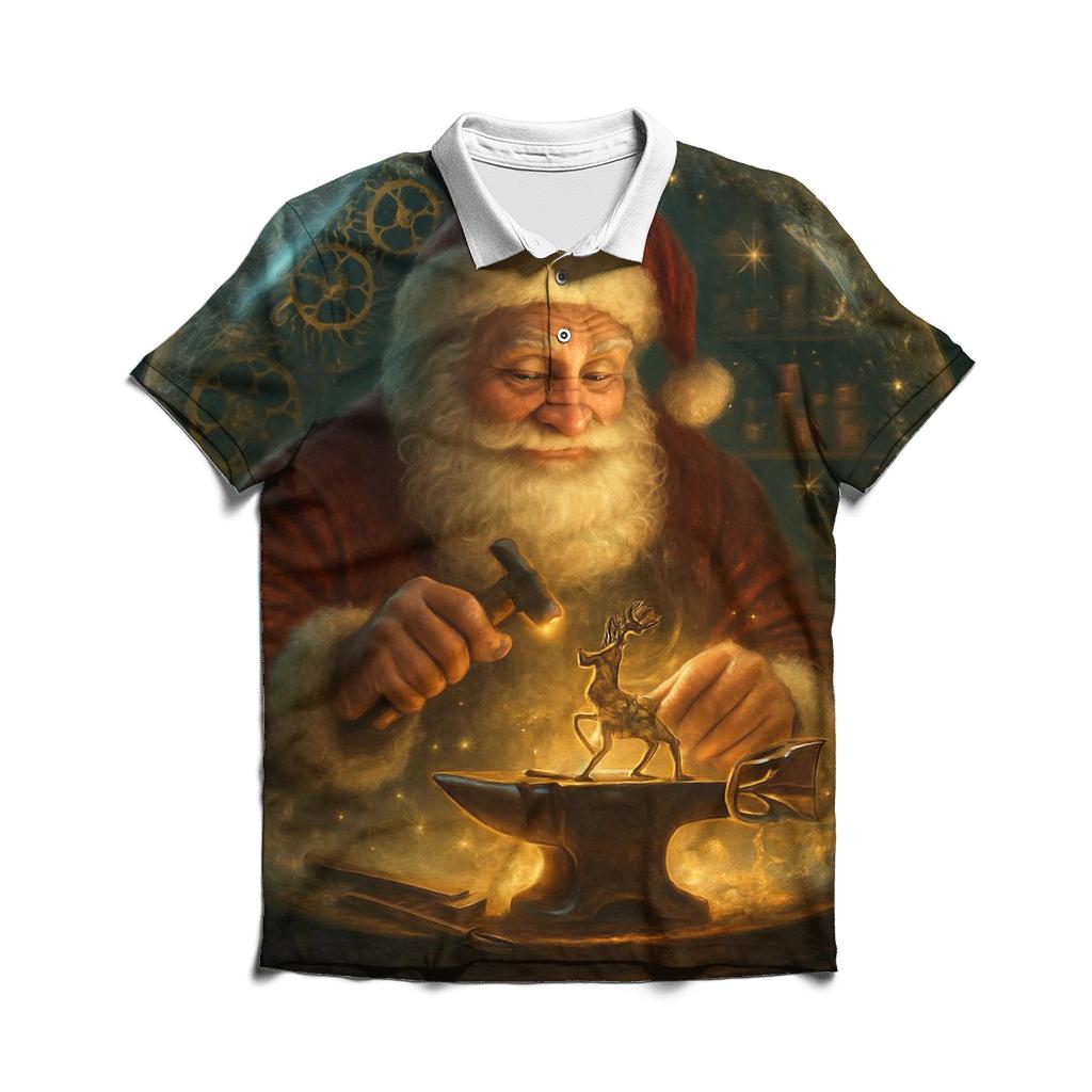 Clockwork Workshop Santa In A Snow Globe Forge branded logo polo shirts
