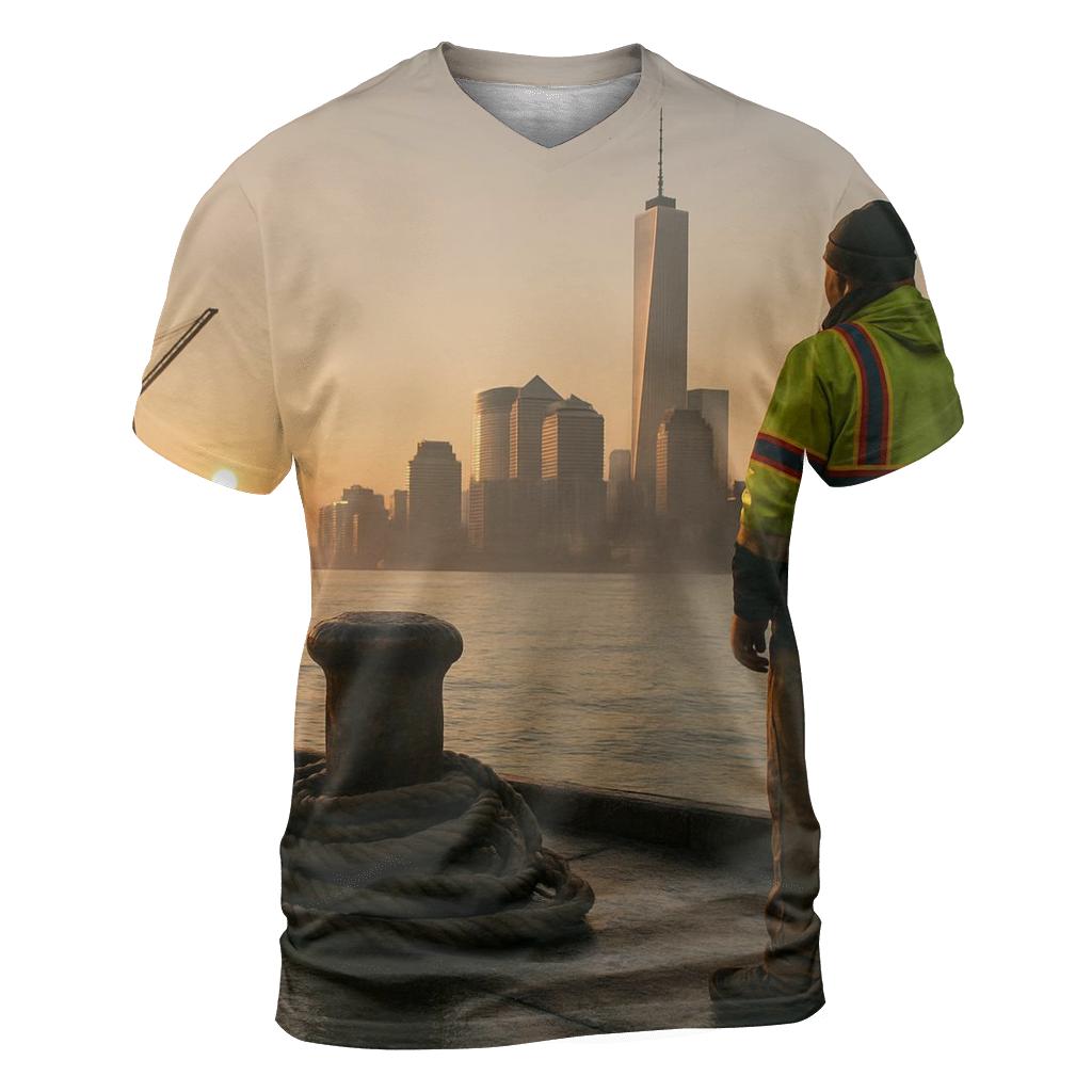 Working Waterfront Sunrise With Lower Manhattan trendy printed shirt styles