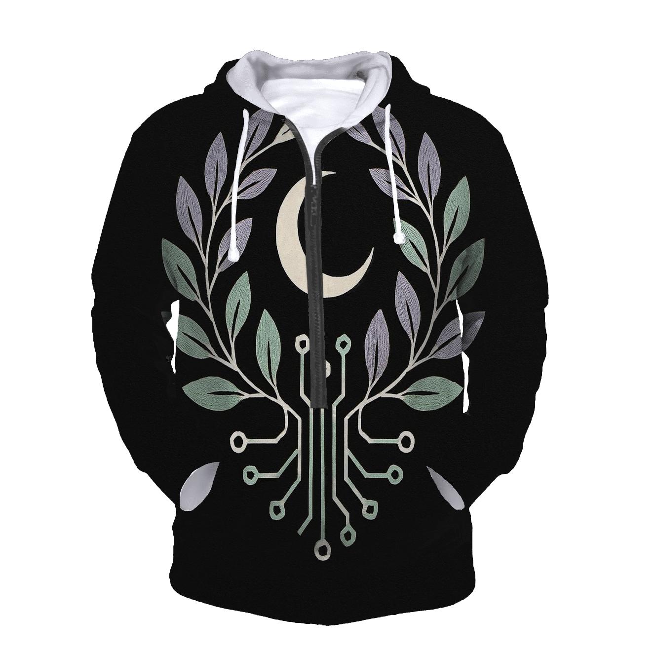Moonlit Botanical Circuit Emblem graphic hoodies