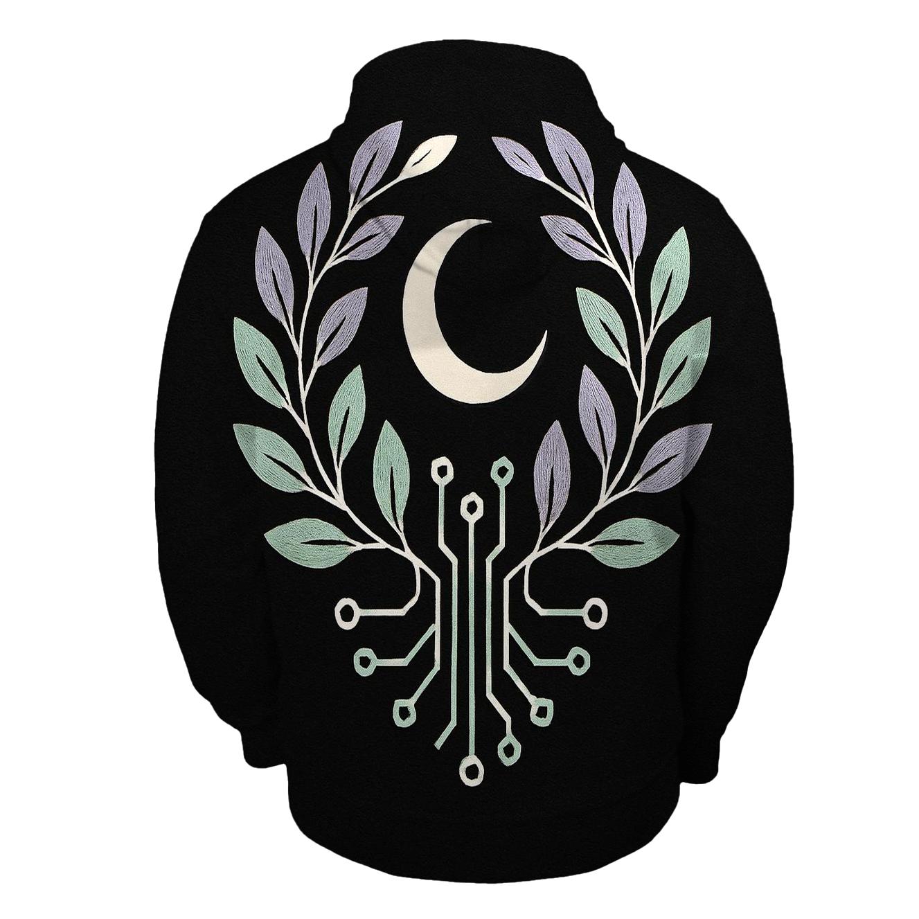 Moonlit Botanical Circuit Emblem graphic hoodies