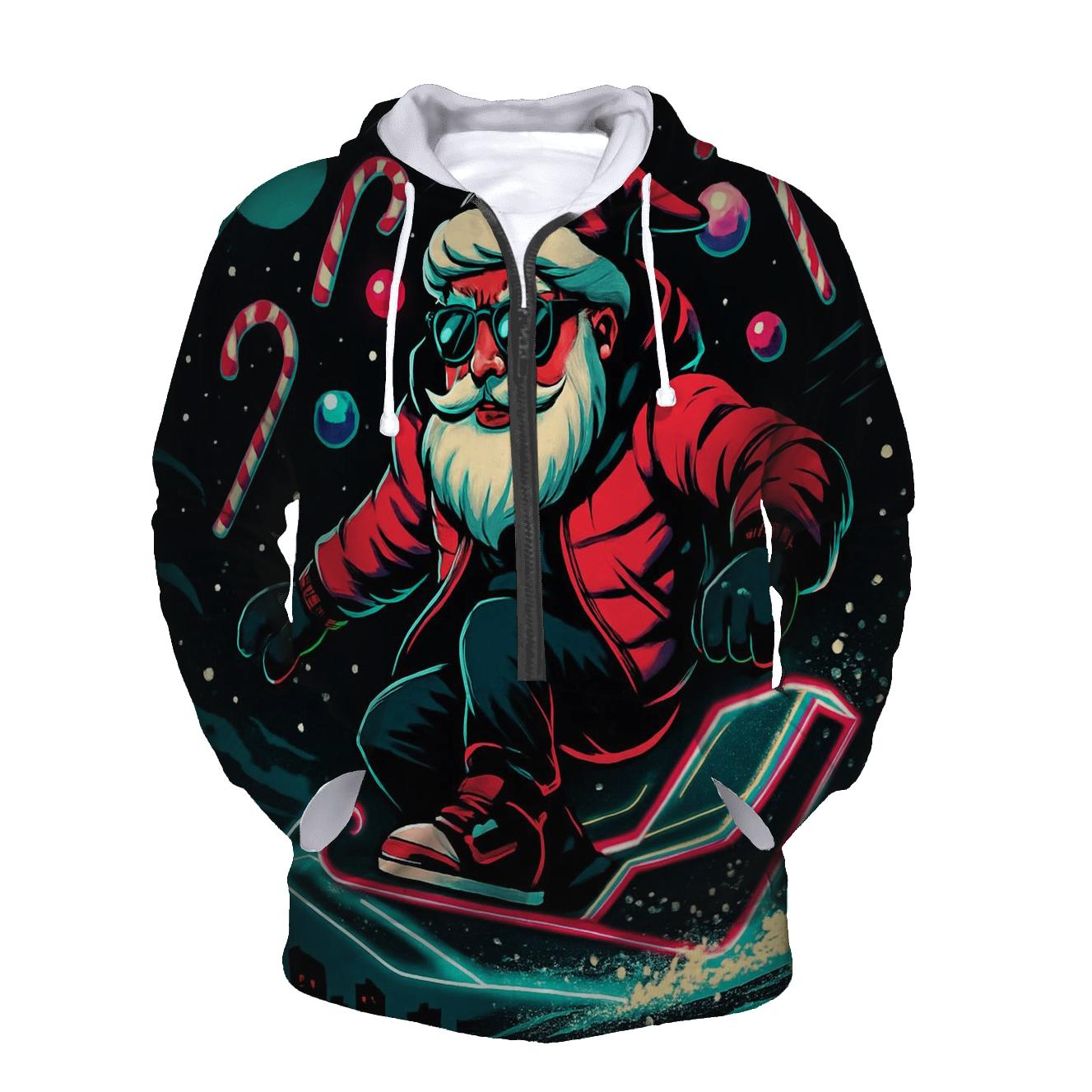 Neon Sleigh Night Rider Santa graphic hoodies