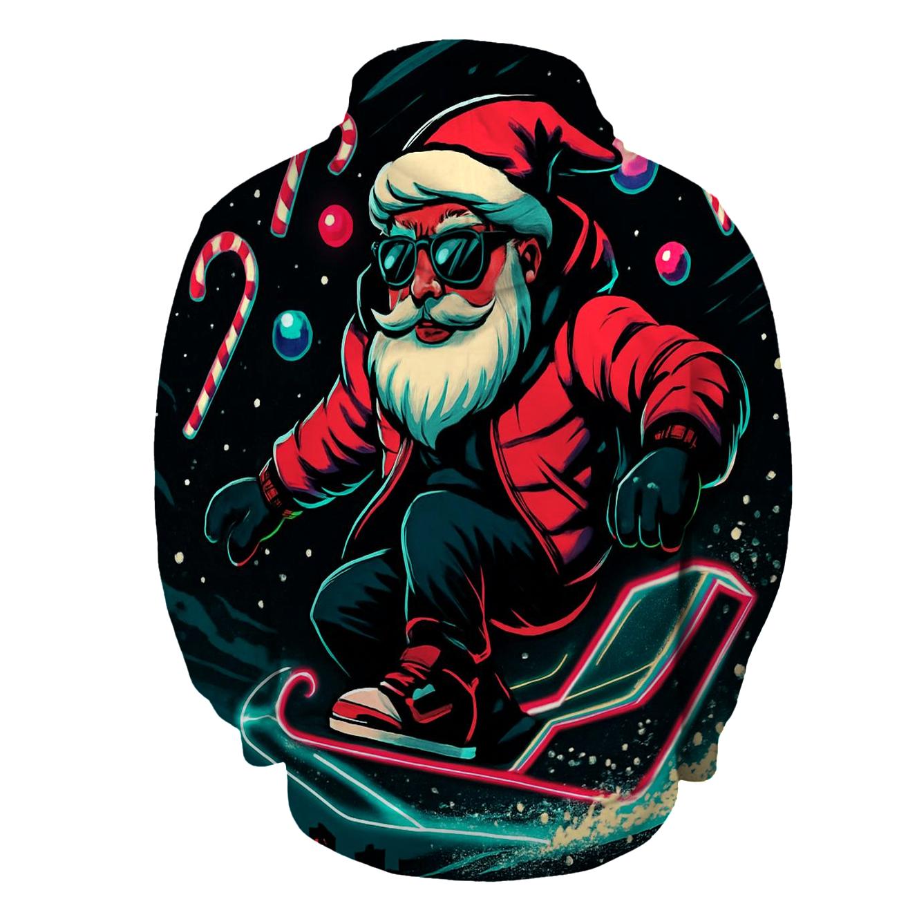 Neon Sleigh Night Rider Santa graphic hoodies