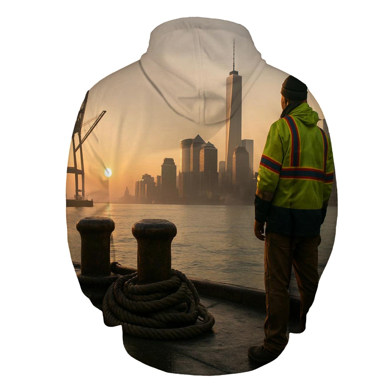 Working Waterfront Sunrise With Lower Manhattan embroidered hoodies