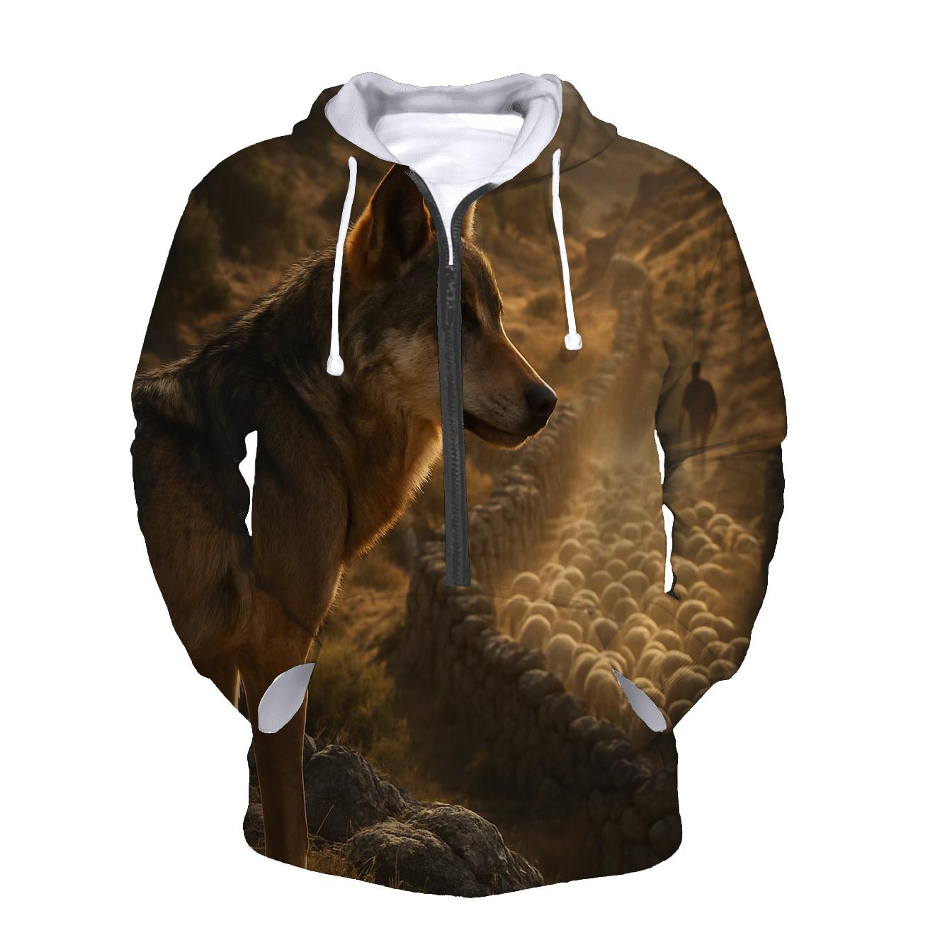 Iberian Wolf At The Transhumance Crossing zip-up hoodies