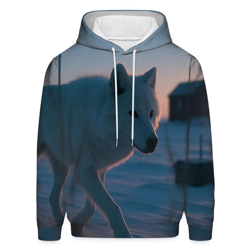 Arctic Wolf Along The Permafrost Survey Line embroidered hoodies