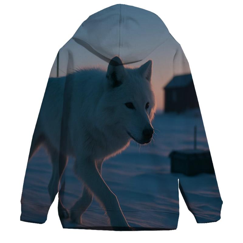 Arctic Wolf Along The Permafrost Survey Line embroidered hoodies