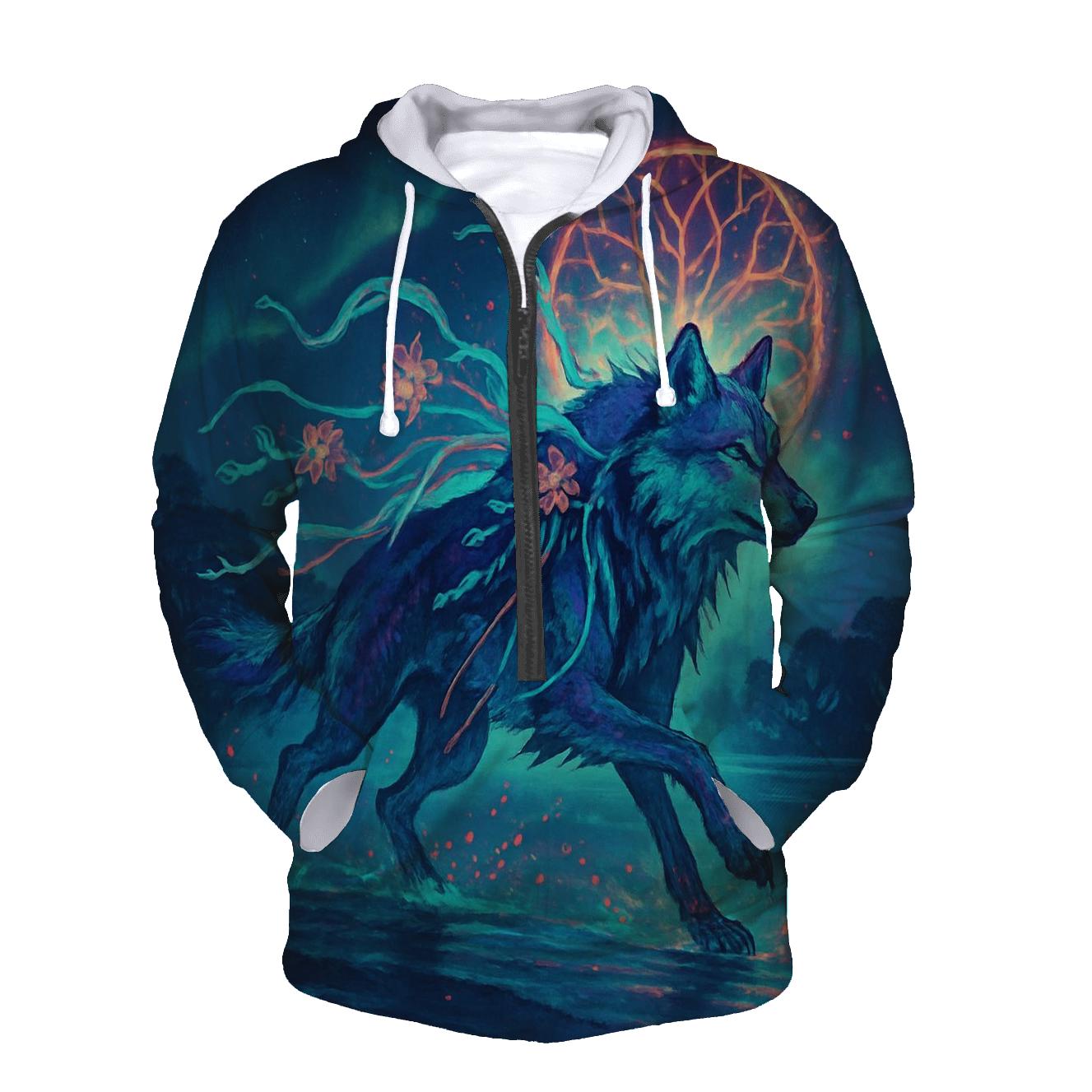 Tideforest Aurora Wolf Runner embroidered hoodies