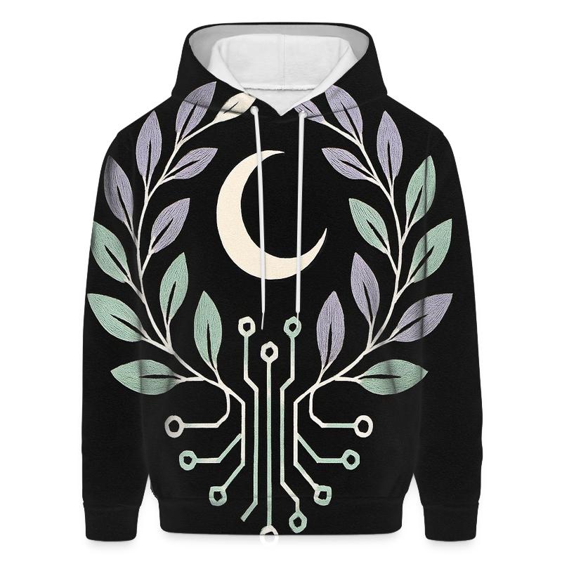 Moonlit Botanical Circuit Emblem embroidered hoodies