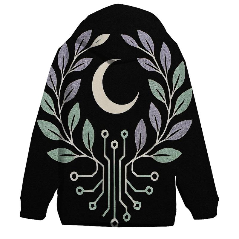 Moonlit Botanical Circuit Emblem embroidered hoodies