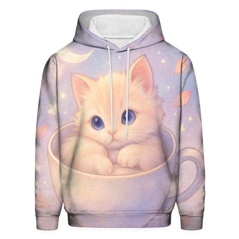 Moonlit Teacup Kitten Reverie printed hoodies