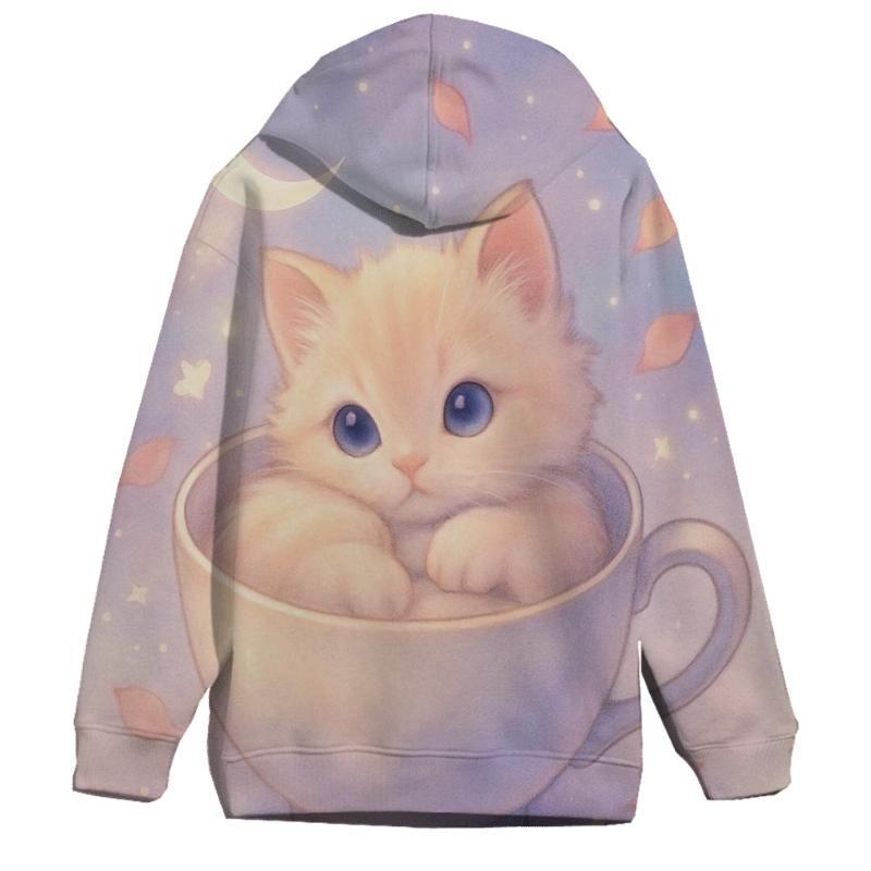 Moonlit Teacup Kitten Reverie printed hoodies
