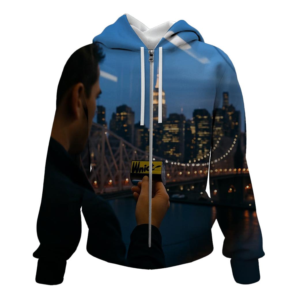 Blue Hour Tram Window Over Midtown printed hoodies