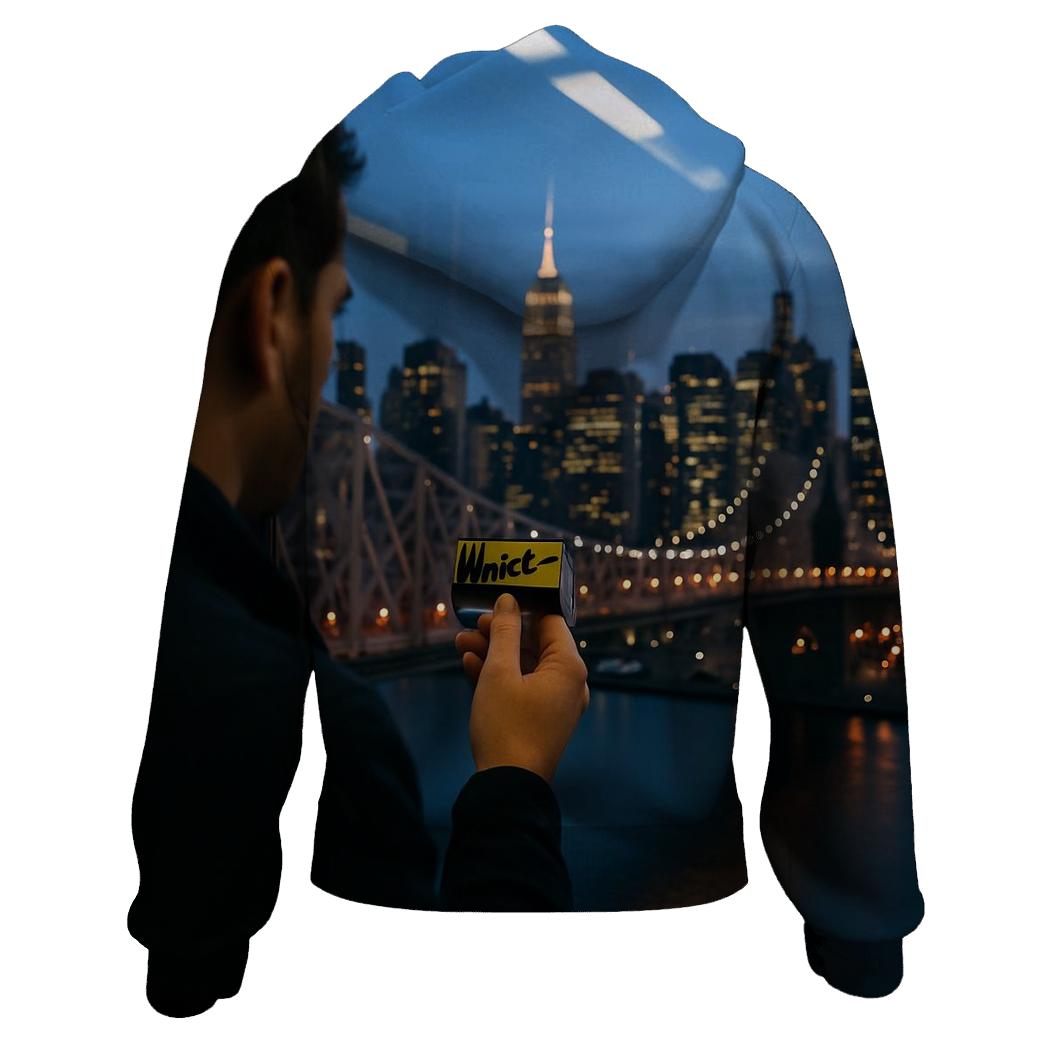 Blue Hour Tram Window Over Midtown printed hoodies