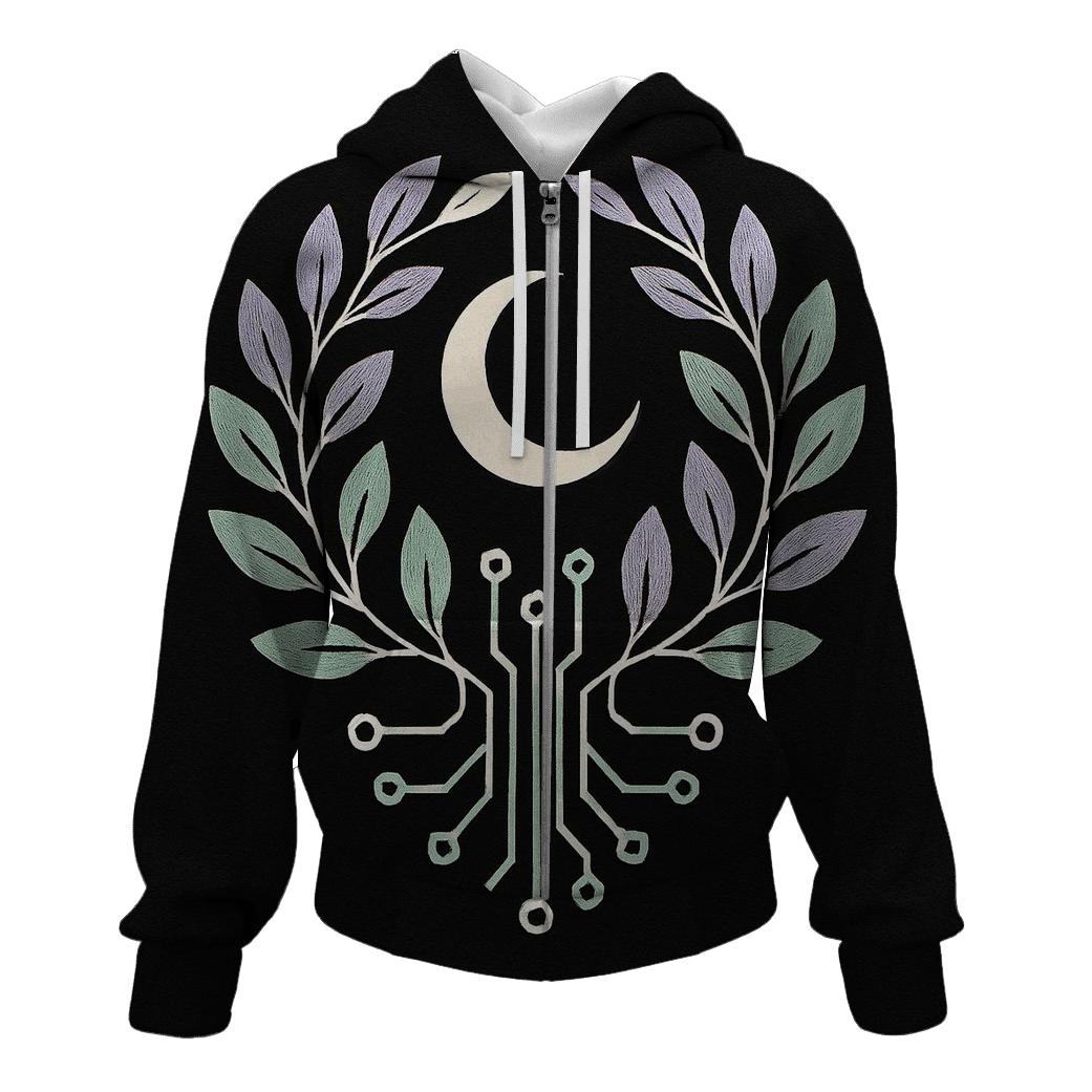 Moonlit Botanical Circuit Emblem lightweight hoodies