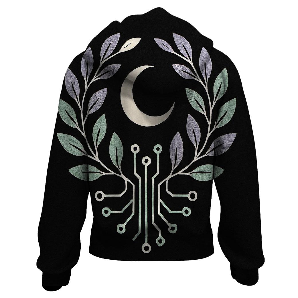 Moonlit Botanical Circuit Emblem lightweight hoodies